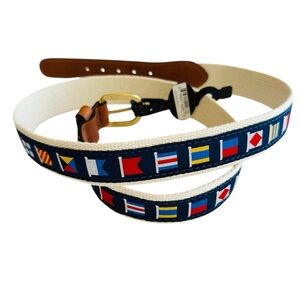 Zep Pro 44” Code Flags Woven Navy Ribbon Off-White Webbed Belt Maritime Nautical